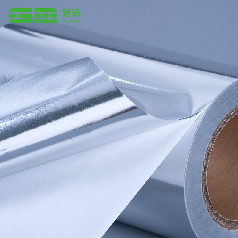 50mic glansigt silver PP självhäftande papper jumborulle med däcklim